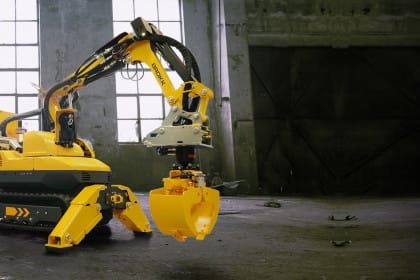 Custom machine Brokk 120 Diesel with a radiation shielded electric cabinet, Ahlberg video system, battery powered recovery system, hydraulic quick hitch and load holding valves together with a multi grapple A02H attachment